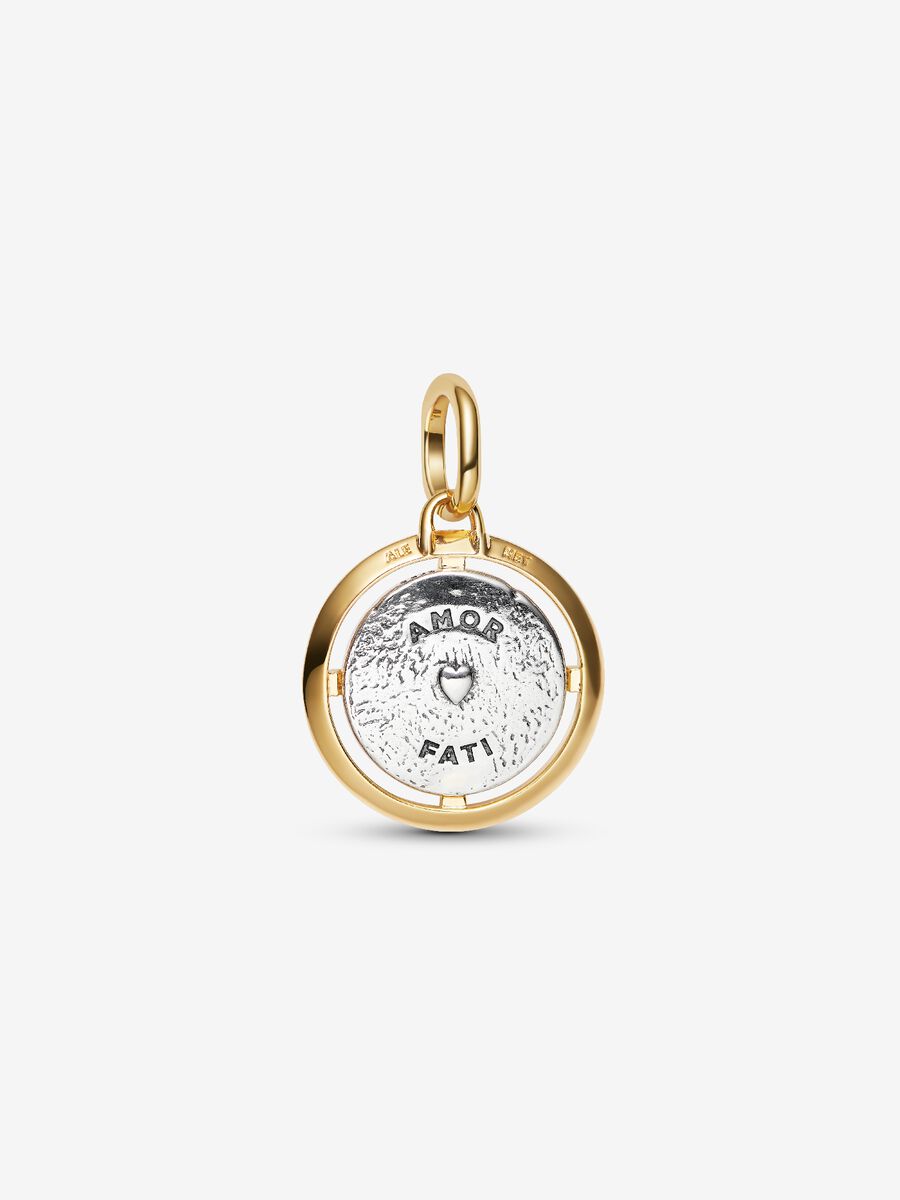 Charm Pandora Medallion Cupido "Amor Fati" Argento Sterling 925, Placcatura in Oro 14k