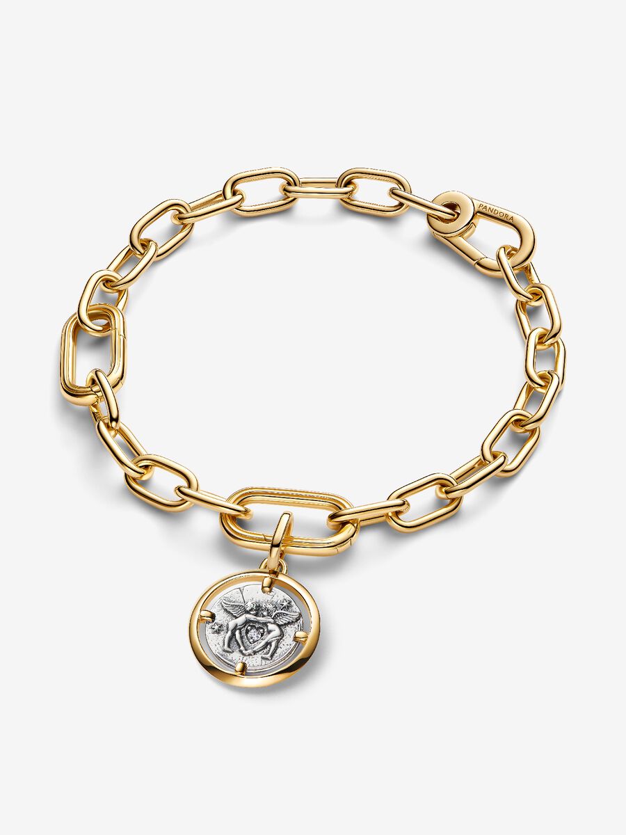 Charm Pandora Medallion Cupido "Amor Fati" Argento Sterling 925, Placcatura in Oro 14k
