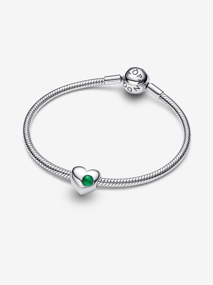 Charm Pandora Cuore con Pietra Verde Maggio da incidere 794161C05