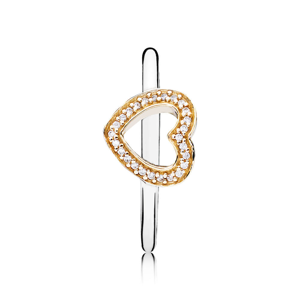 Pandora Golden Heart Ring 190925CZ