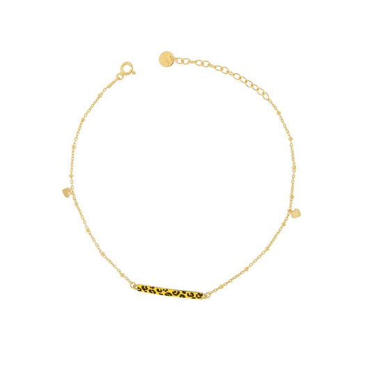 Cavigliera Rue Des Mille Jungle Tribe Barretta Centrale e Cuori Laterali Smalto Maculato CAVJ-01