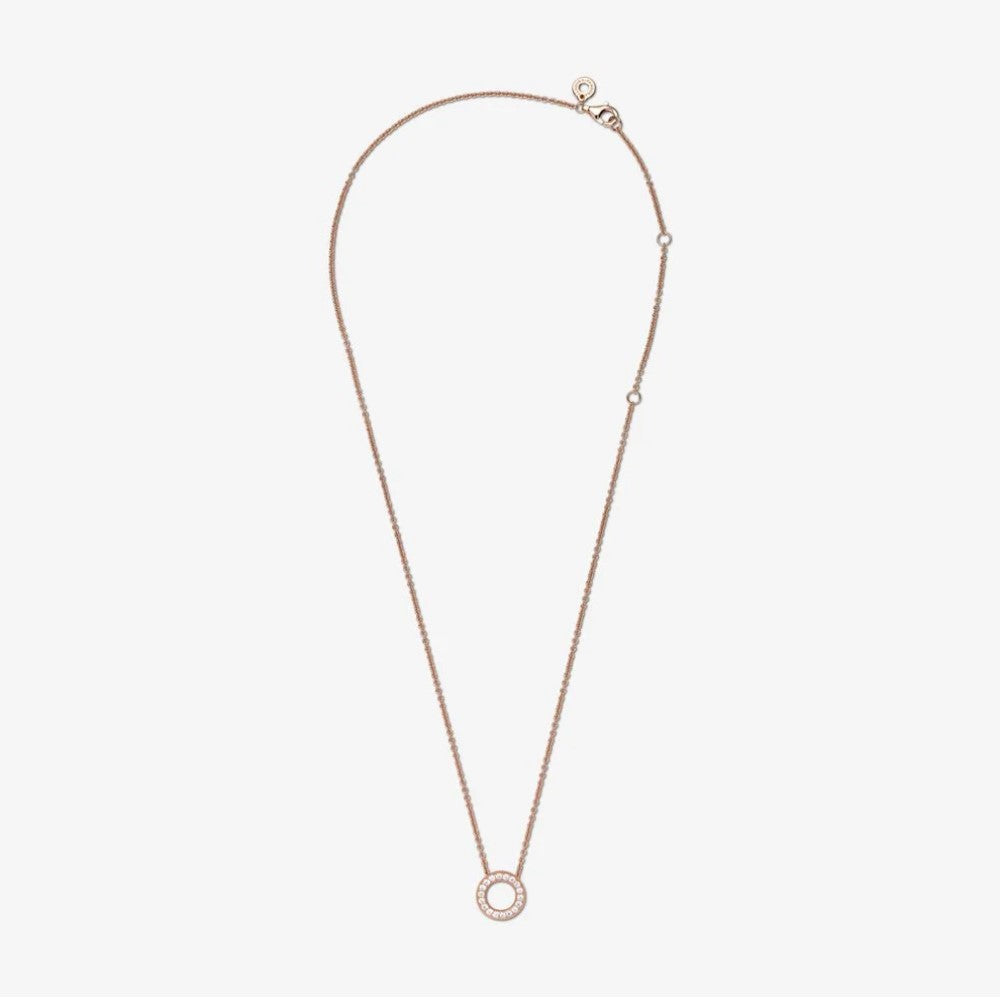 Collier Pandora con Cerchio, Pavé e Logo Pandora 387436C01-45