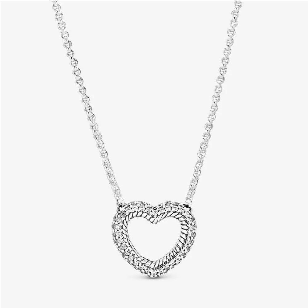 Pandora Open Heart Necklace with Pavé and Snake Chain 399110C01-45