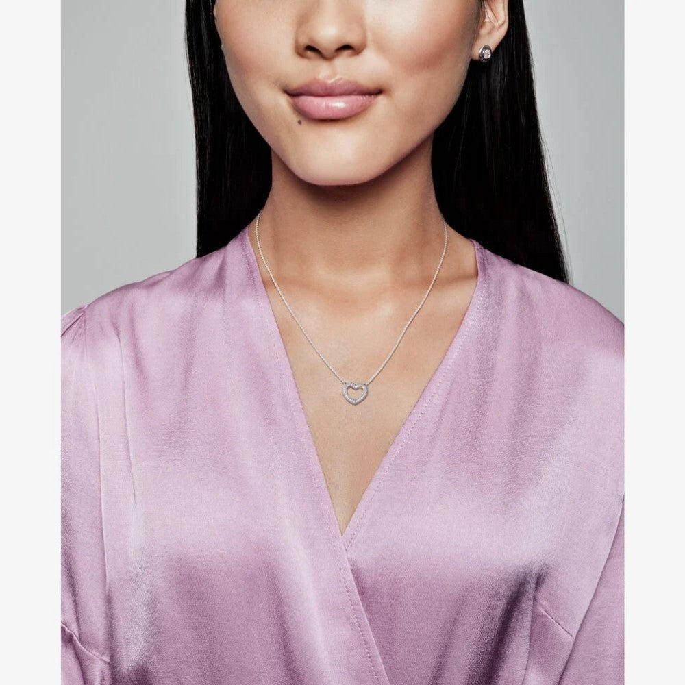 Pandora Open Heart Necklace with Pavé and Snake Chain 399110C01-45