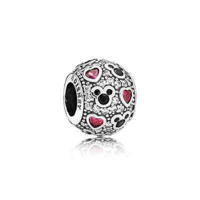 Pandora Disney, Charm Sfera in Pavè Mickey Mouse e Cuori Luminosi 791457CZ