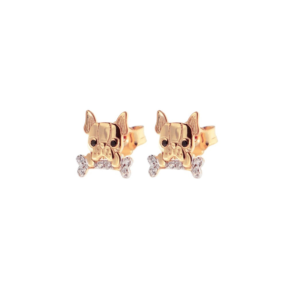 Rue Des Mille Bulldog Zircon Lobo Earrings ORZ-007-LOB-BULL