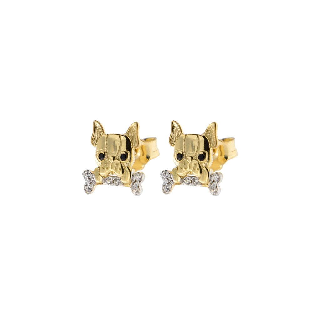 Rue Des Mille Bulldog Zircon Lobo Earrings ORZ-007-LOB-BULL