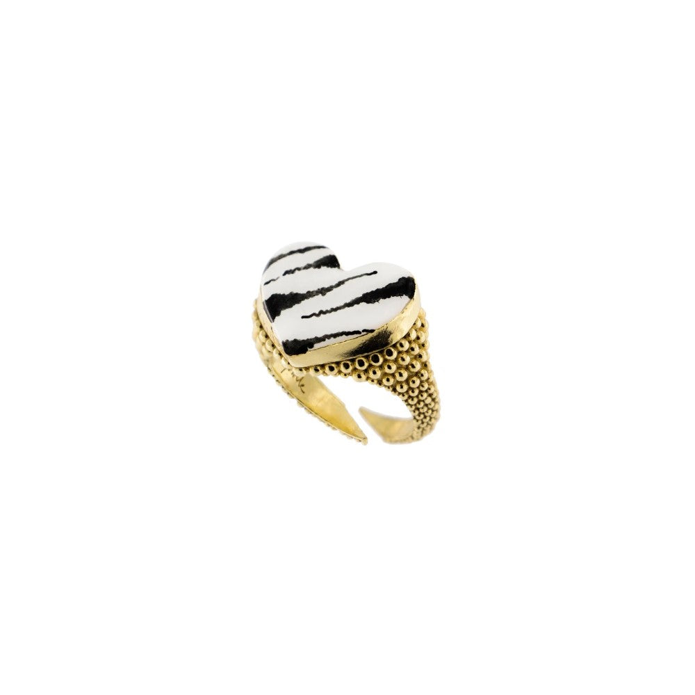Rue Des Mille Chevalier Heart Ring – Zebra Enamel ANJ-01 Z