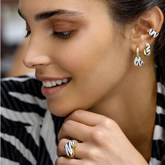 Mono Orecchino Rue Des Mille Rettangolare - Smalto Zebrato ORJ-01-Z