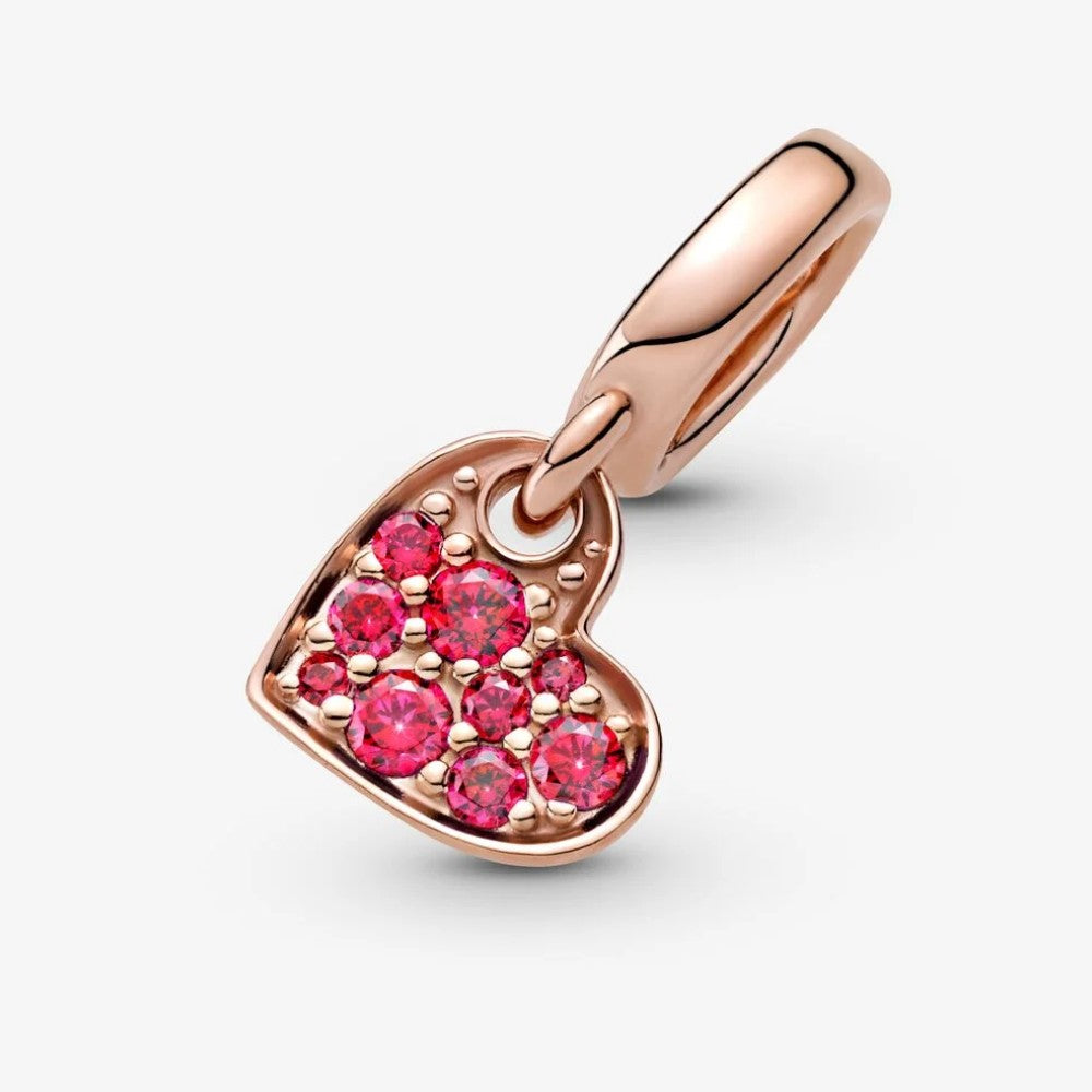 Charm Pandora Cuore Obliquo con Pavé Rosso 789404C02