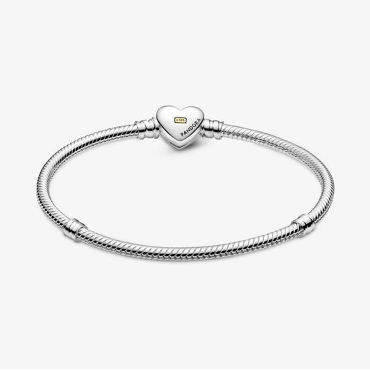 Bracciale Pandora con Maglia Snake e Chiusura a Cuore Dorata a Cupola 599380C00
