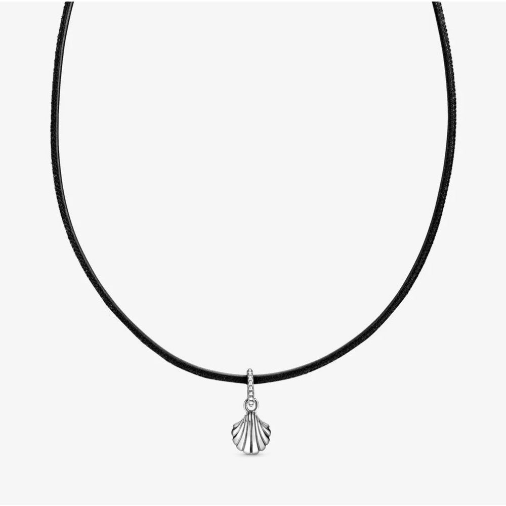 Collana Pandora Choker in Pelle Nera con Conchiglia 398966C01-38