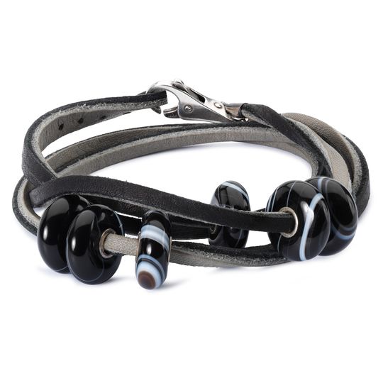 Trollbeads Bracelet Black/Grey Leather Bracelet 41 cm TLEBR-00032