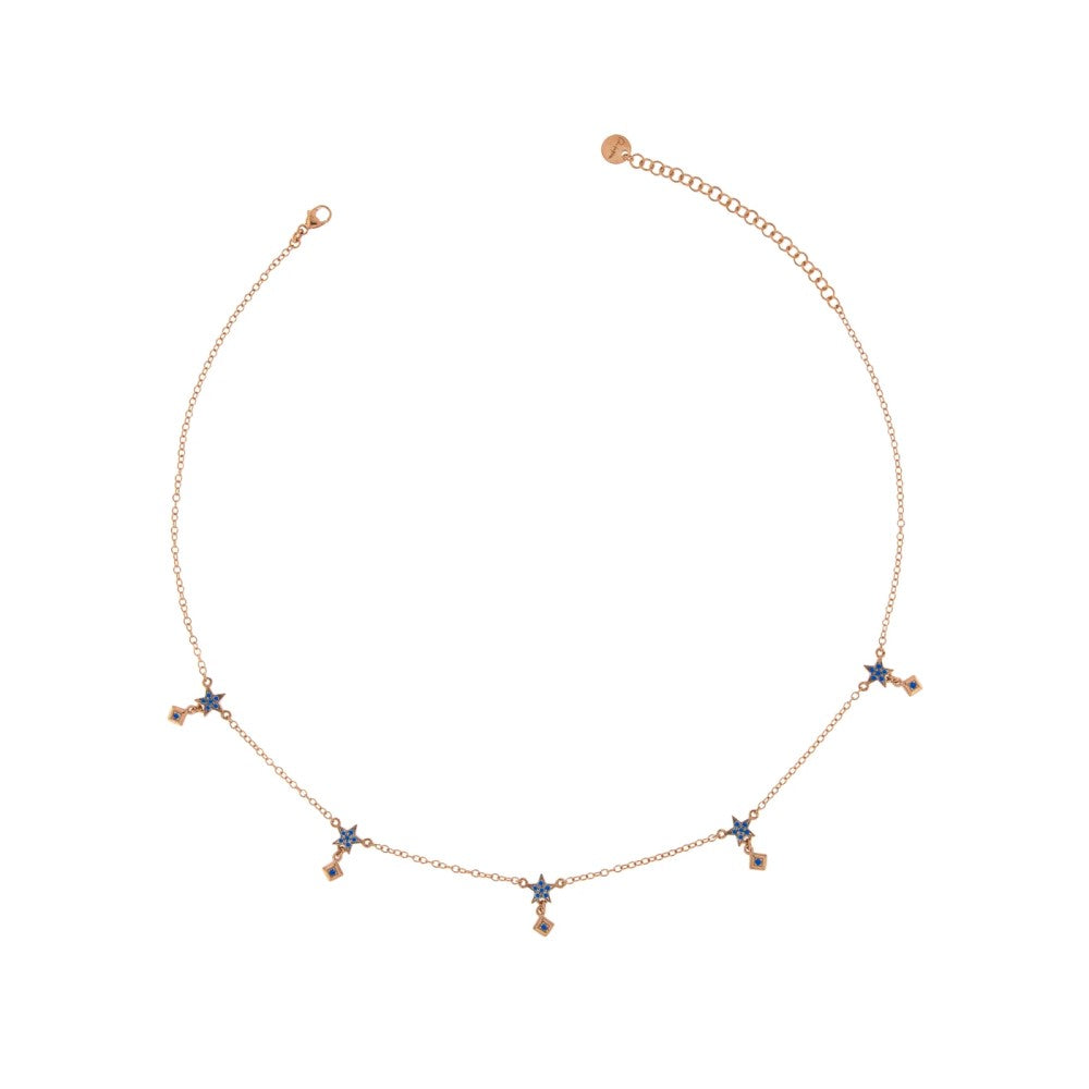 Girocollo Rue Des Mille 5 Stelle con Borchiette Zirconi Blu GRZ-BO 5STE