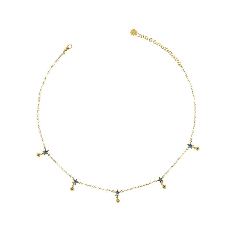 Girocollo Rue Des Mille 5 Stelle con Borchiette Zirconi Blu GRZ-BO 5STE