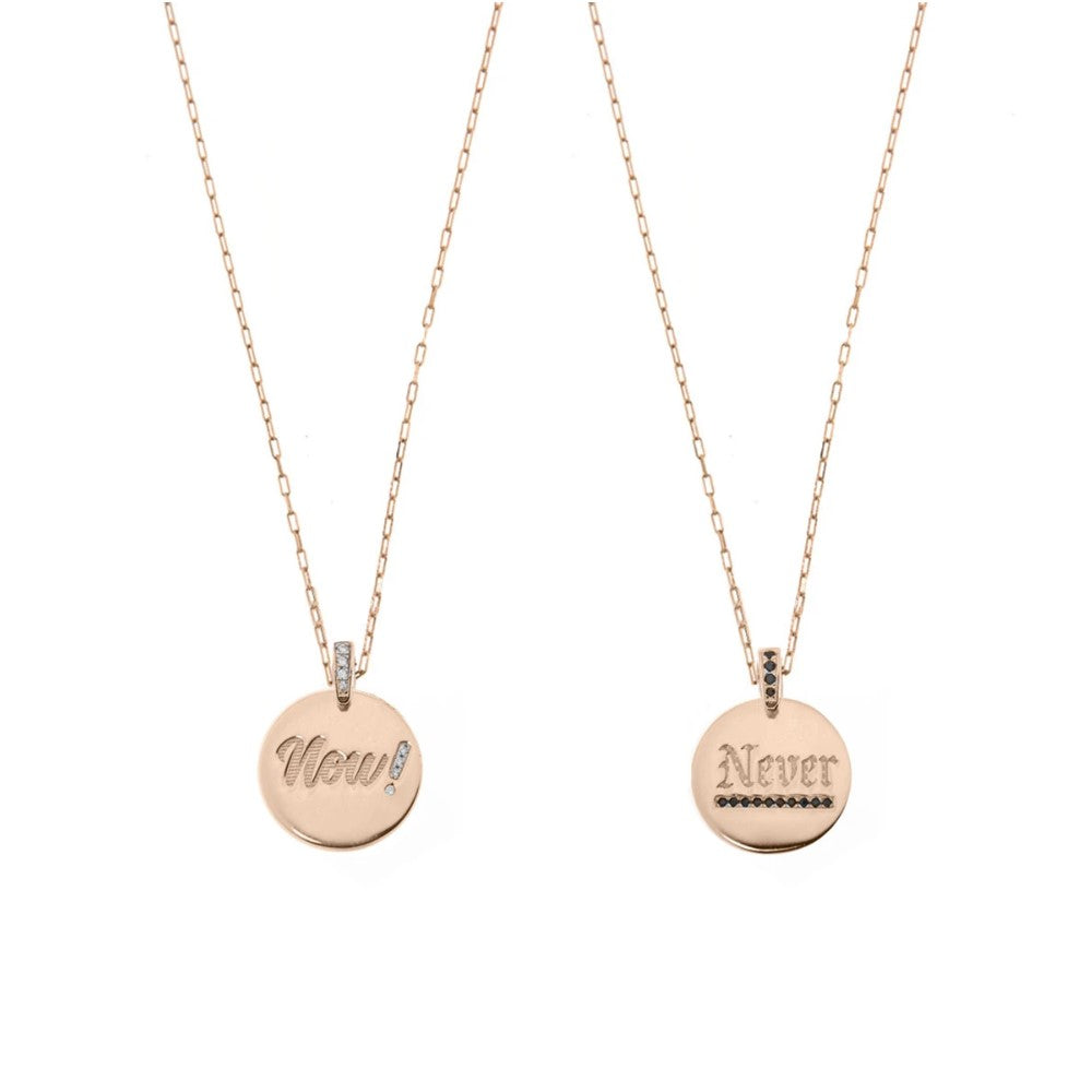 Rue Des Mille Double-Sided Medal Necklace NOW or NEVER - Thin Extended Link Chain GRZ-009.TD.NOW