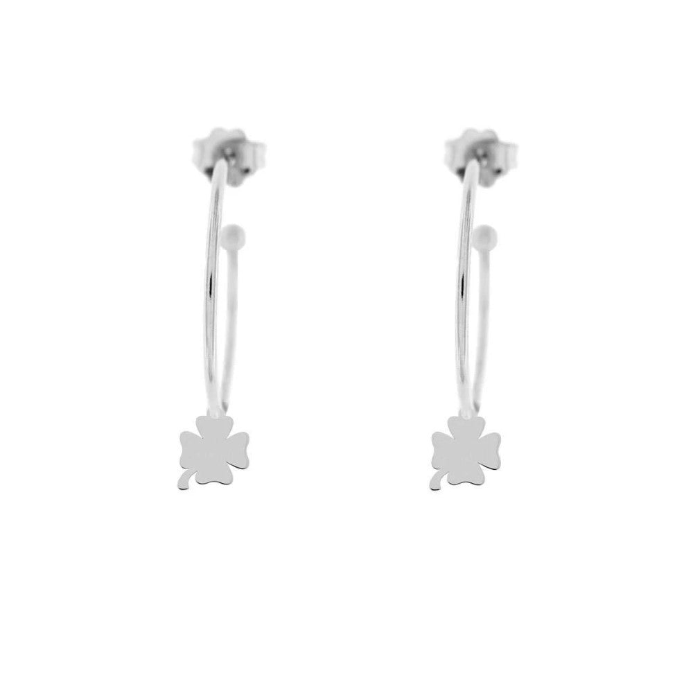 Rue Des Mille Hoop Earrings with Micro Four-Leaf Clover Pendant ORD1QUAD