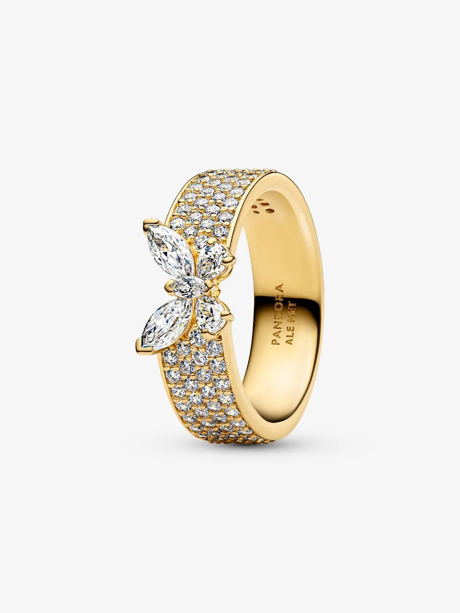 Anello Pandora Fascia Pavè con Farfalla Luminosa Placcatura in Oro 14k