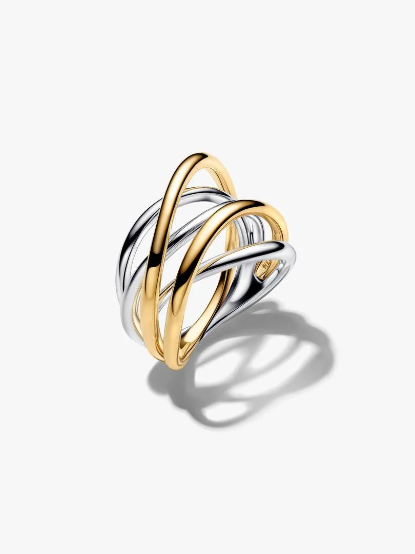Anello Pandora Linee Intrecciate Bicolore 164673C00