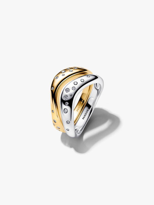 Anello Pandora Linea Sinuosa Divisibile Bicolore con Pietre Luminose 164674C01