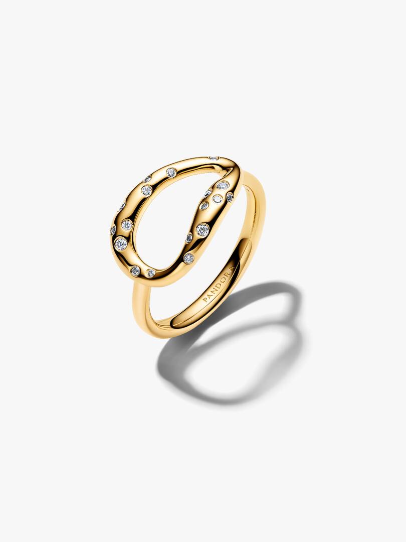 Anello Pandora Ovale Linea Sinuosa con Pietre Luminose 164676C01