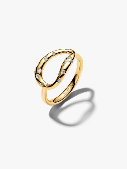Anello Pandora Ovale Linea Sinuosa con Pietre Luminose 164676C01