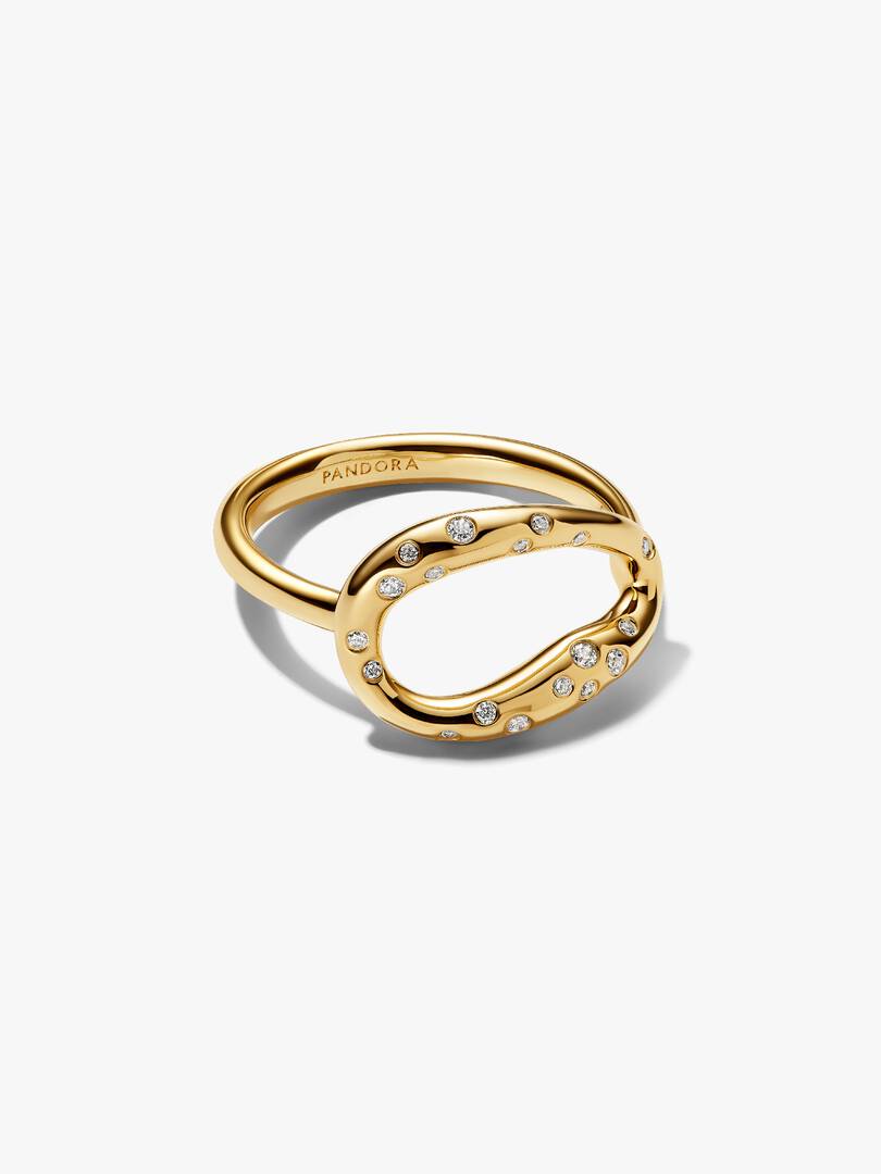 Anello Pandora Ovale Linea Sinuosa con Pietre Luminose 164676C01