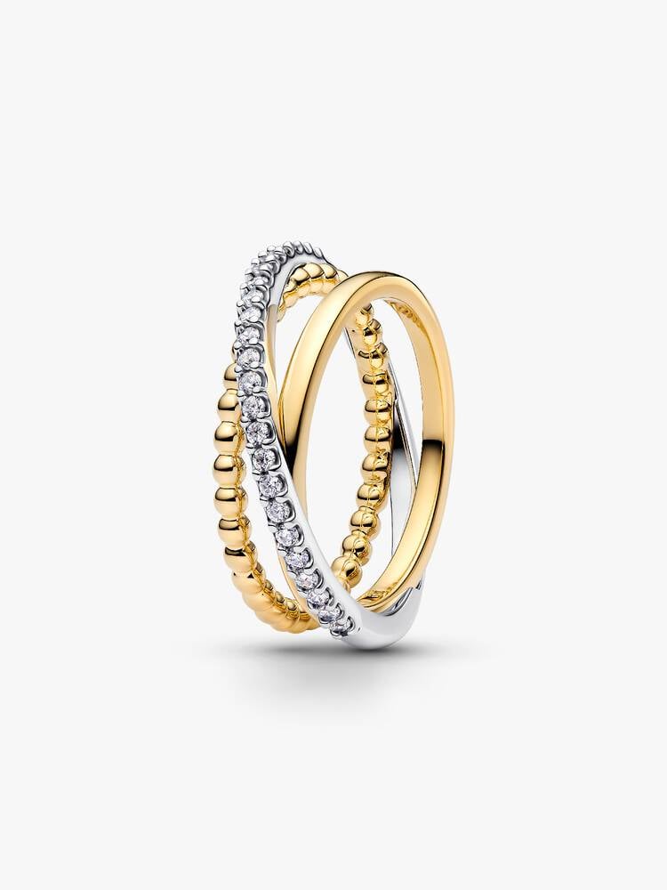 Anello Pandora Tripla Fascia Intrecciata Sfere e Pavé - 164826C01
