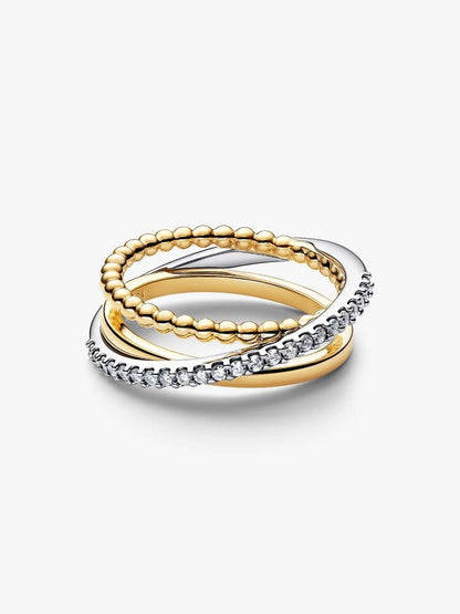 Anello Pandora Tripla Fascia Intrecciata Sfere e Pavé - 164826C01
