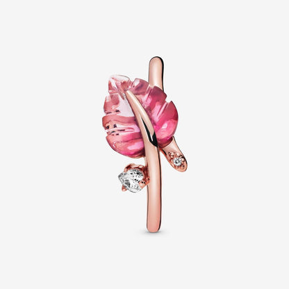 Pandora Pink Murano Glass Leaf Ring 188319PMU