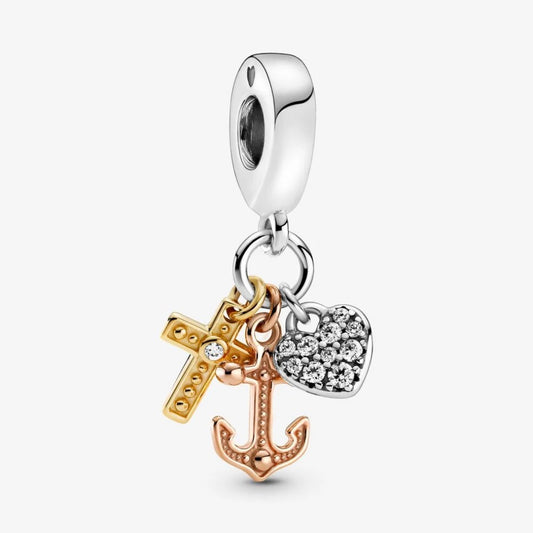 Charm Pendente Pandora Tricolore Croce, Cuore e Ancora 799354C01