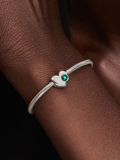 Charm Pandora Cuore con Pietra Verde Maggio da incidere 794161C05