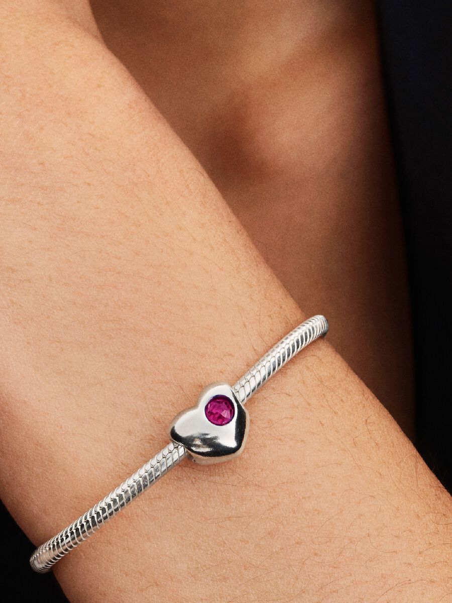 Charm Pandora Cuore con Pietra Rossa Luglio da incidere 794161C07