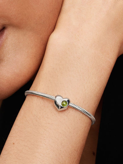 Charm Pandora Cuore con Pietra Verde Agosto da incidere 794161C08