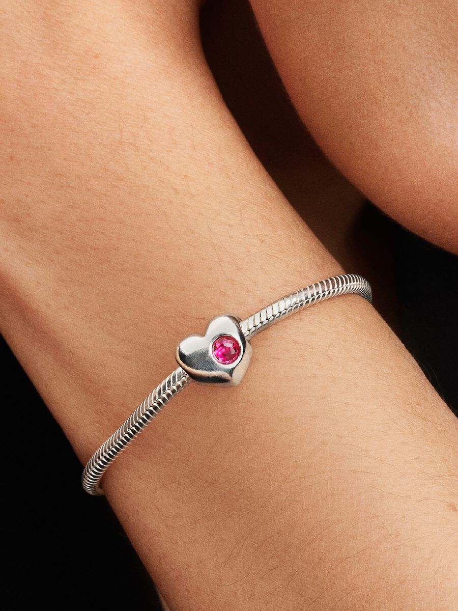 Charm Pandora Cuore con Pietra Rosa Scuro Ottobre da incidere 794161C10