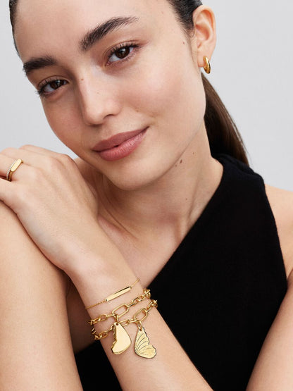 Charm Pandora Pendente Ali di Farfalla da incidere Placcatura in Oro 14k