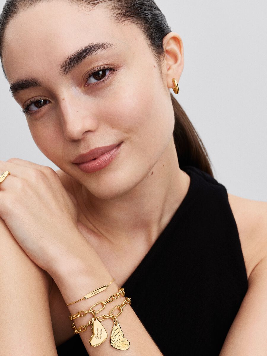 Charm Pandora Pendente Ali di Farfalla da incidere Placcatura in Oro 14k