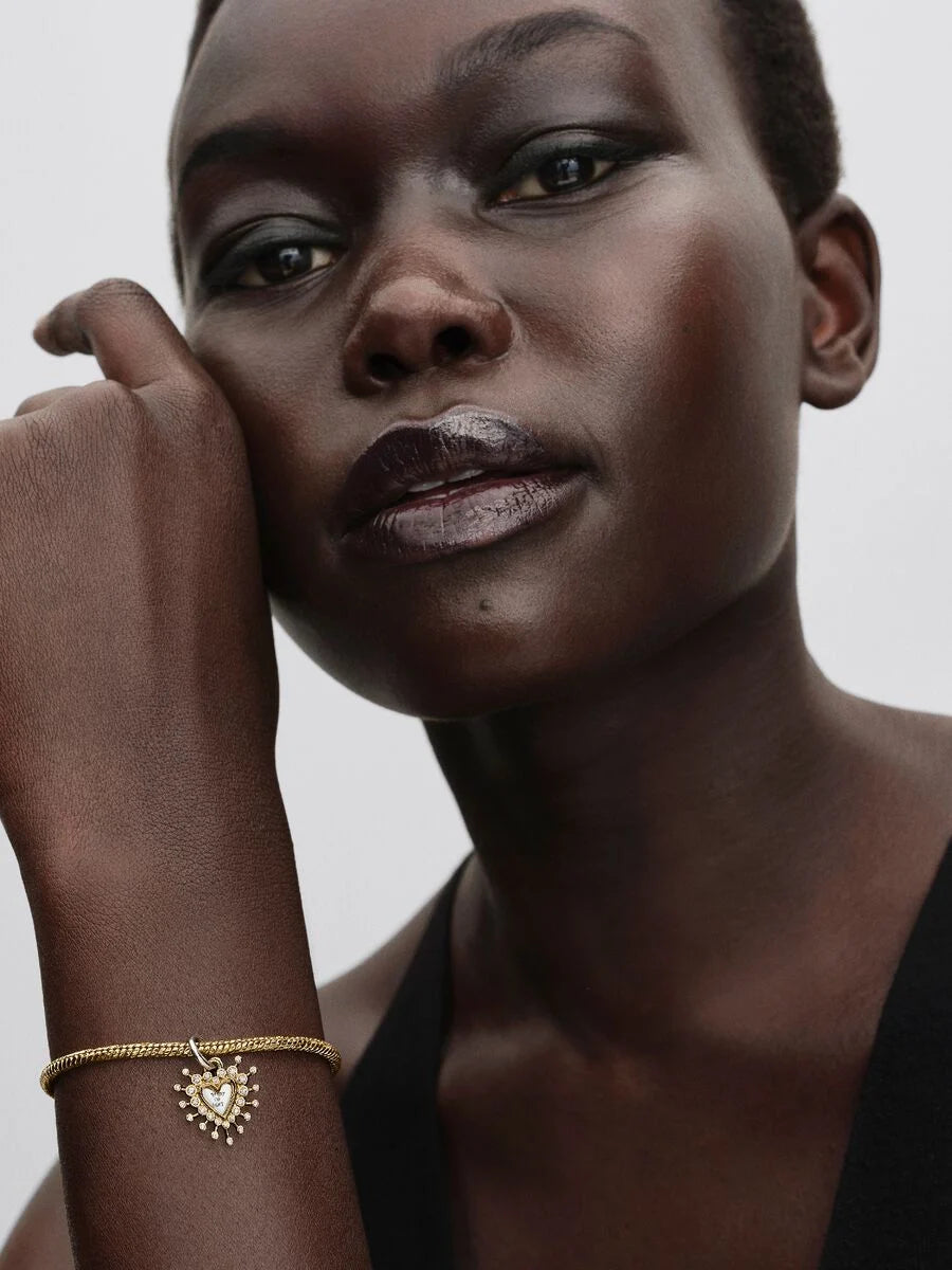 Charm Pandora pendente Cuore Luminoso doppio Argento Sterling 925, Placcatura in Oro 14k 764141C01