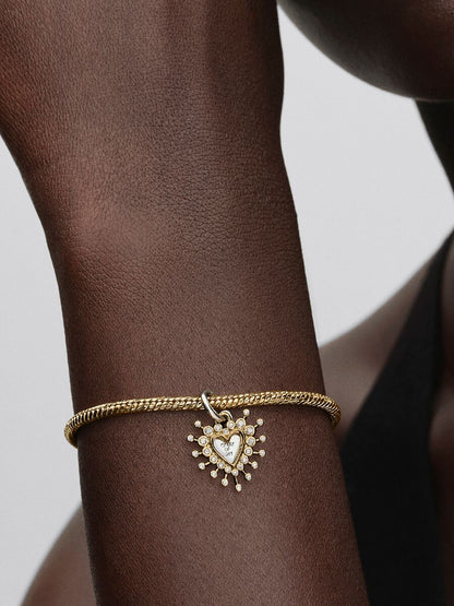 Charm Pandora pendente Cuore Luminoso doppio Argento Sterling 925, Placcatura in Oro 14k 764141C01