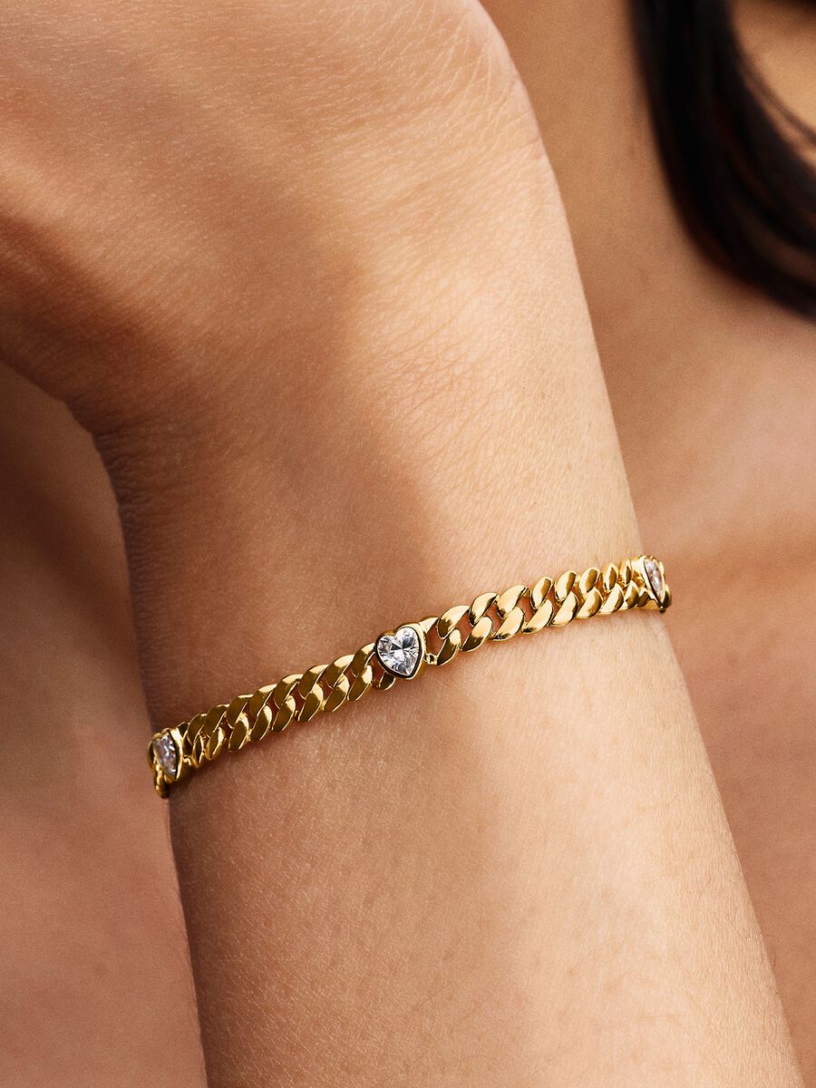 Bracciale Pandora Maglia Cubana con Cuori Placcatura in Oro 14k