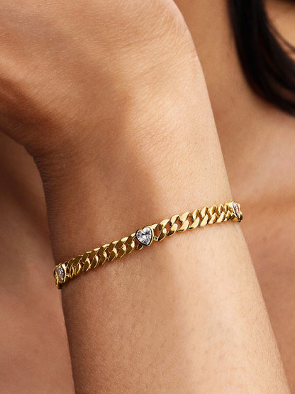 Bracciale Pandora Maglia Cubana con Cuori Placcatura in Oro 14k