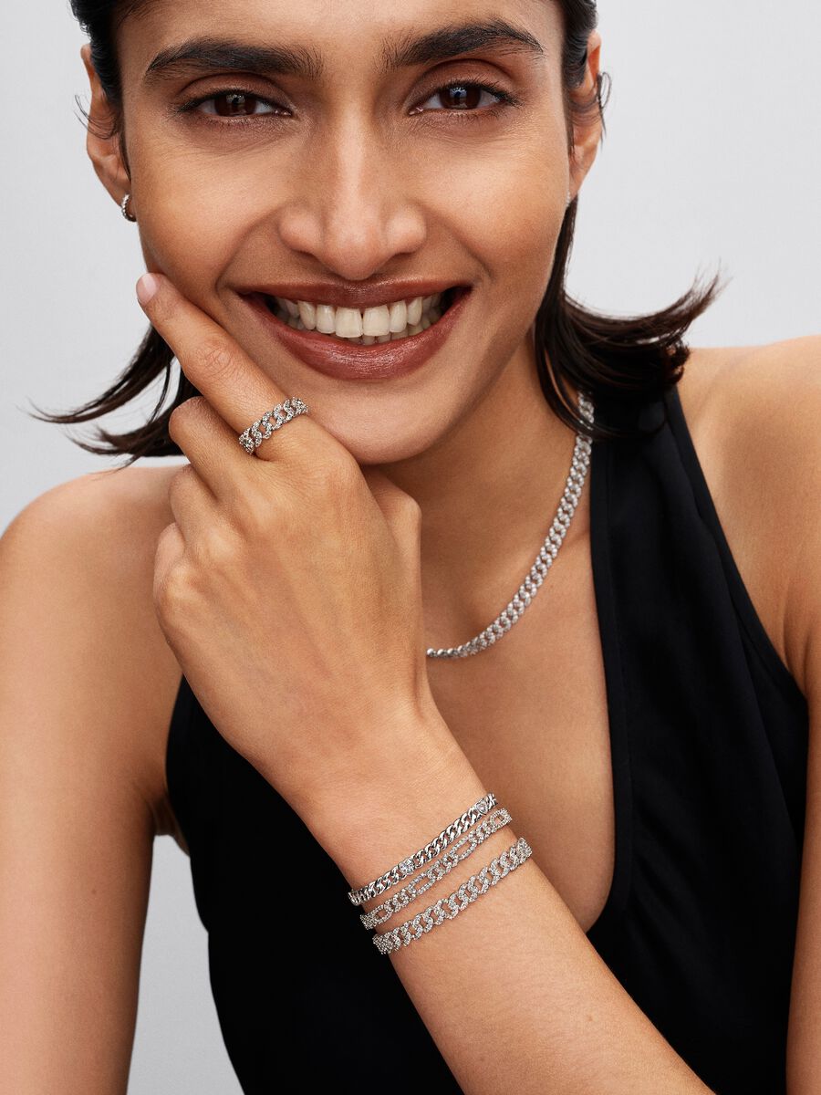 Bracciale Pandora Catena Maglia Cubana con Cuori Argento Sterling 925