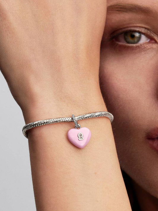 Charm Pandora Lucchetto Cuore Rosa "Yours" in ceramica 794424C01