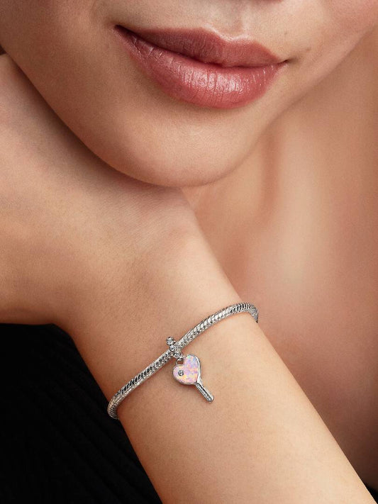 Charm Pandora Pendente Chiave a Cuore Opale Rosa 794427C01