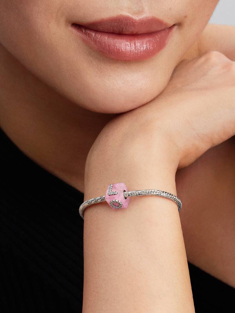 Charm Pandora Cubo Love Vetro di Murano Rosa 794433C01