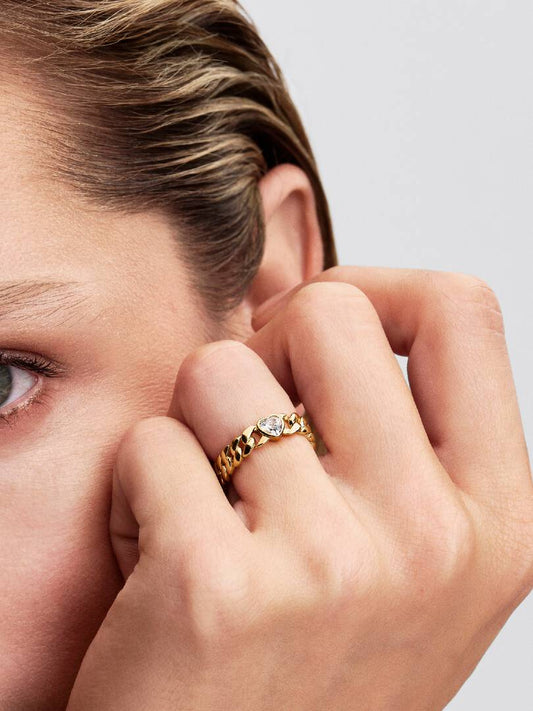 Anello Pandora Catena Maglia Cubana con Cuore 164386C01