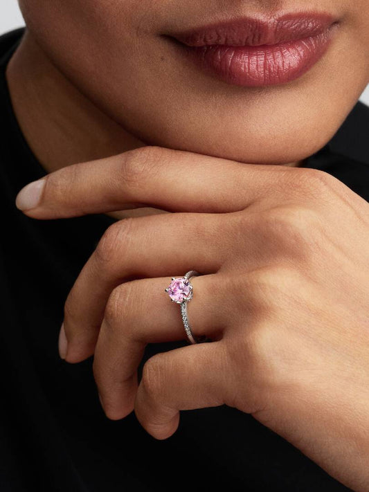 Anello Pandora Corona Scintillante Pietra Rosa 198289C03