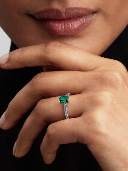 Anello Pandora Taglio Baguette Verde 194506C01