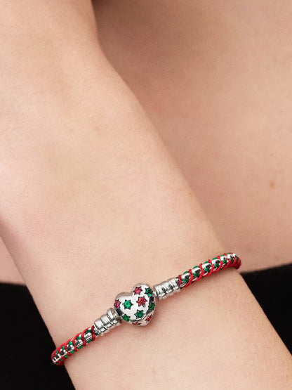 Bracciale Pandora Intreccio Tessuto Verde e Rosso Argento Sterling 925 595068C01