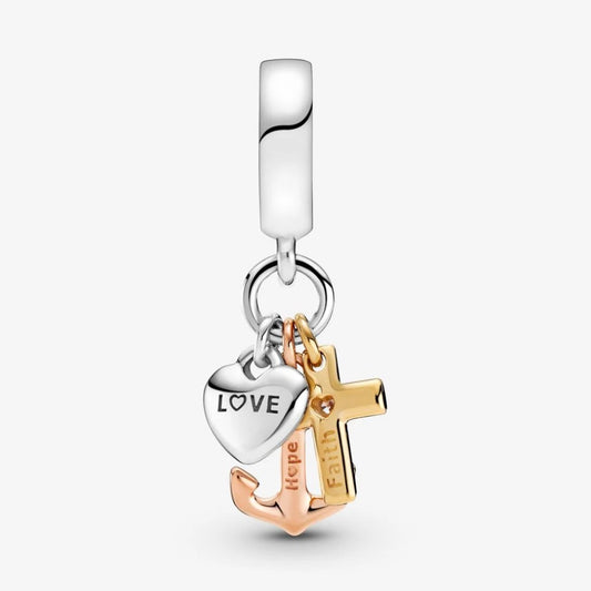 Charm Pendente Pandora Tricolore Croce, Cuore e Ancora 799354C01